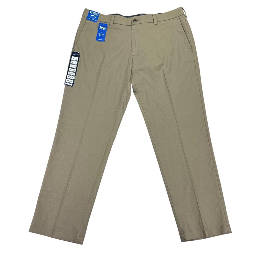 Haggar Mens Cool Right Performance Flex Straight Fit Dress Pants Khaki 38x29